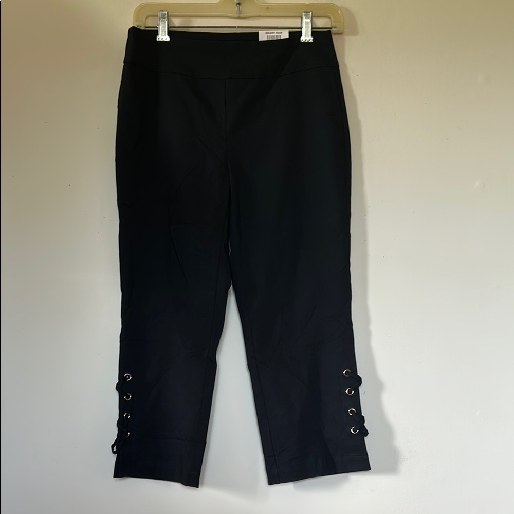 JM Collection deep black stretchy capri pants comfort waist tummy control size S